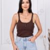 Top de dama din material elastic cu dantela pe decolteu-ciocolata cod 5030-1