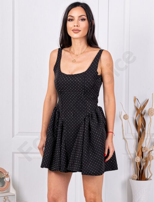 Rochie cocheta cu pietricele si spate gol cu funda-negru cod 3207