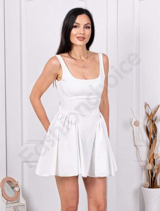 Rochie cocheta cu spate gol si funda-alb cod 3207-2