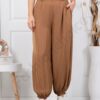 Pantalon de dama pentru vara cu croi lejer-camel cod 77067-1