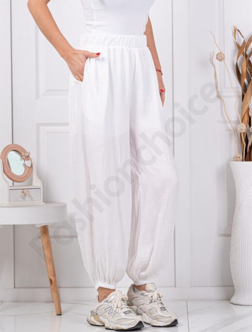 Pantalon de dama pentru vara cu croi lejer-alb cod 77067-2
