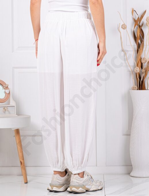 Pantalon de dama pentru vara cu croi lejer-alb cod 77067-2