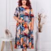 Rochie maxi in clos cu imprimeu in degrade-albastru/ocru cod М6085-1