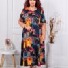 Rochie maxi in clos cu imprimeu in degrade-negru/orange cod М6085-2