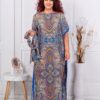 Pareo maxi pentru vara din material satinat cu motive multicolor-albastru regal cod CP11-2