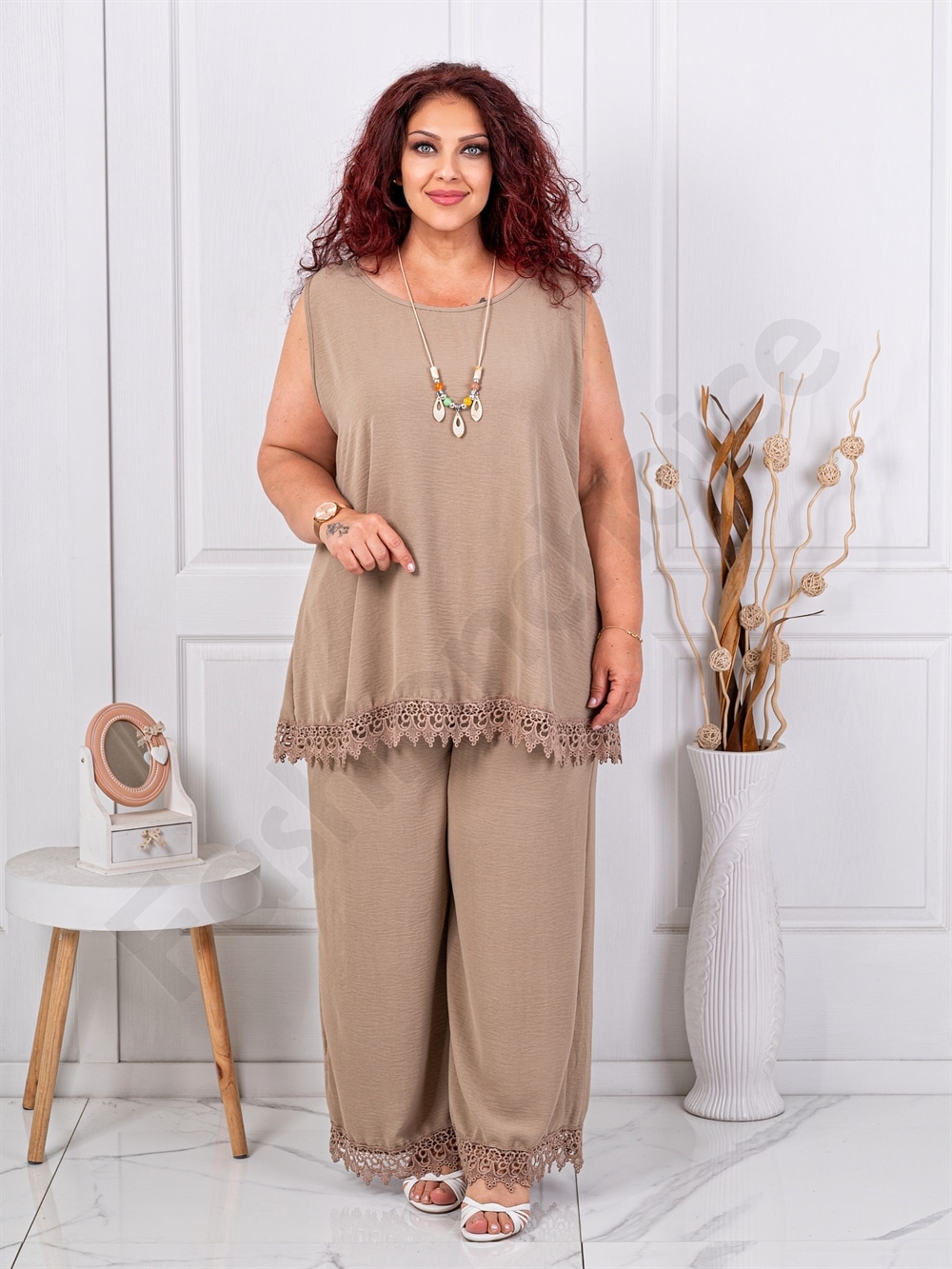 Set maxi pentru vara cu dantela brussel+cadou colier-moca cod 2195-2