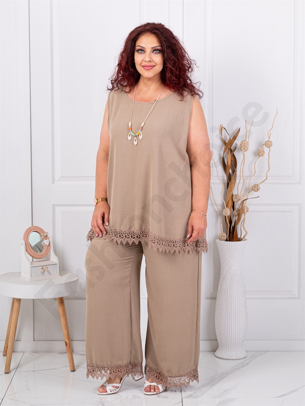 Set maxi pentru vara cu dantela brussel+cadou colier-moca cod 2195-2