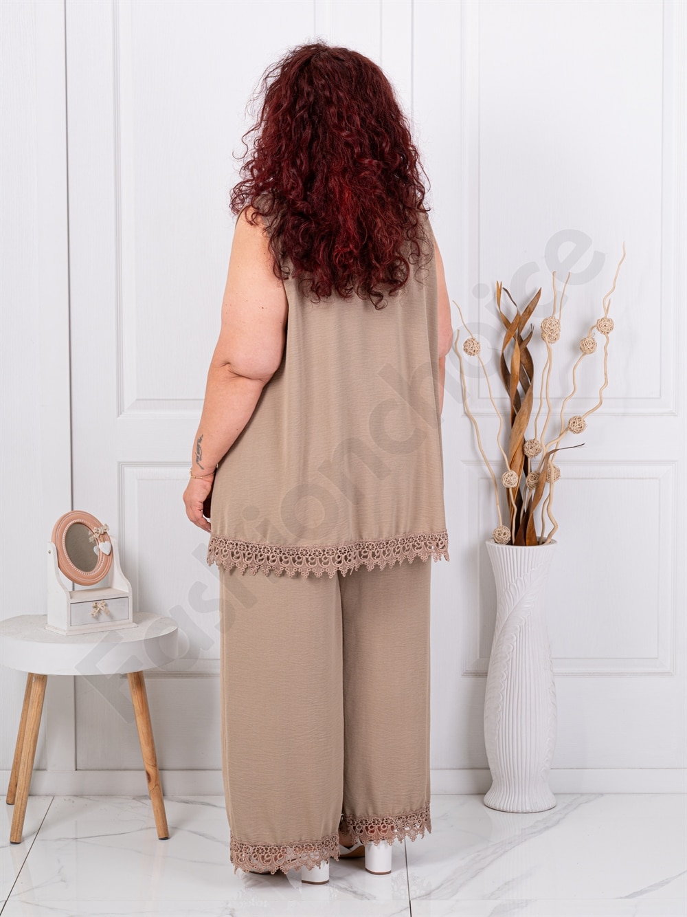 Set maxi pentru vara cu dantela brussel+cadou colier-moca cod 2195-2
