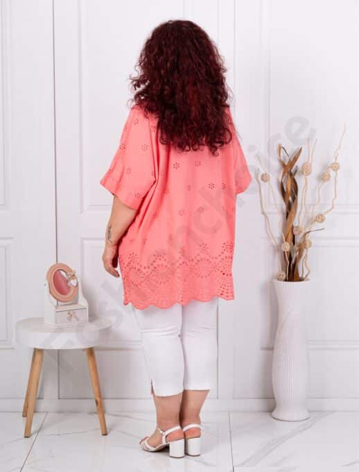Tunica maxi pentru vara cu broderie englezeasca-coral cod 261388-2