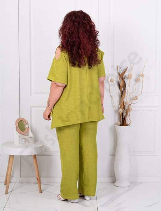 Set maxi de vara din doua piese tunica cu umeri decupati si pantalon-masliniu cod 261450