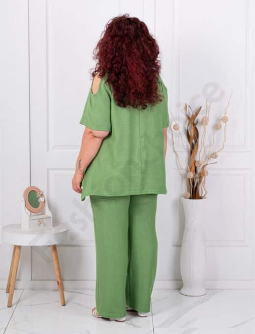 Set maxi de vara din doua piese tunica cu umeri decupati si pantalon-verde cod 261450-3