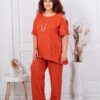 Set maxi de vara din doua piese tunica cu umeri decupati si pantalon-caramiziu cod 261450-2