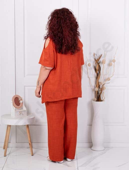 Set maxi de vara din doua piese tunica cu umeri decupati si pantalon-caramiziu cod 261450-2