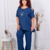 Set maxi de vara din doua piese tunica cu umeri decupati si pantalon-albastru inchis cod 261450-4