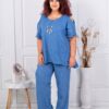 Set maxi de vara din doua piese tunica cu umeri decupati si pantalon-parlament cod 261450-1