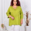 Tunica maxi din 100% in cu decolteu in forma V si dantela brussel-verde cod 11840-4