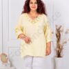 Tunica maxi din 100% in cu decolteu in forma V si dantela brussel-galben cod 11840-5