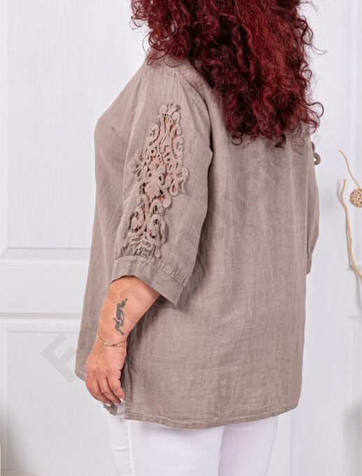 Tunica maxi din 100% in cu decolteu in forma V si dantela brussel-moca cod 11840-2