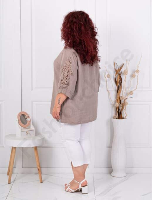 Tunica maxi din 100% in cu decolteu in forma V si dantela brussel-moca cod 11840-2
