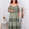 Rochie maxi pentru vara din dantela si umeri decupati-kaki cod 1015-2