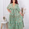 Rochie maxi din matase cu decolteu in forma V si flori menta cod 1641