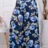 Fusta-pantalon maxi elegant cu imprimeu trandafiri albastri cod 53591-12