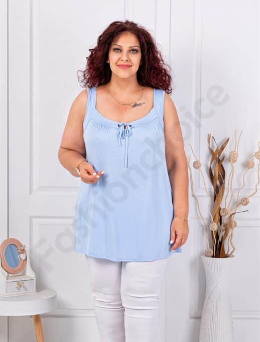 Top maxi pentru vara cu snur la decolteu-albastru deschis cod 2044-17