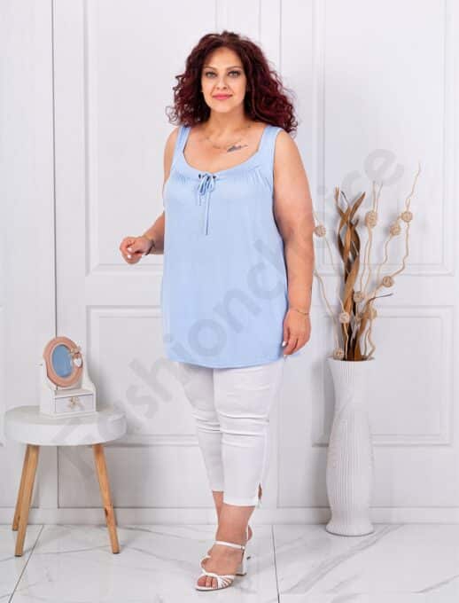 Top maxi pentru vara cu snur la decolteu-albastru deschis cod 2044-17