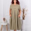 Rochie maxi pentru vara cu decolteu in forma V si colier multicolor-kaki cod 2624016-1