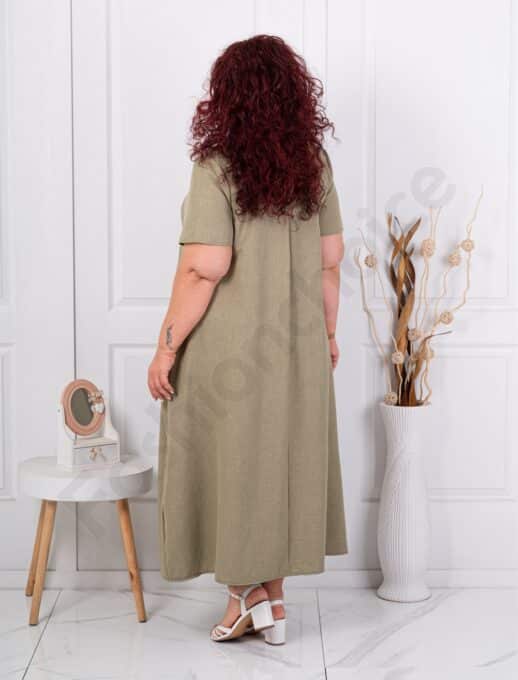 Rochie maxi pentru vara cu decolteu in forma V si colier multicolor-kaki cod 2624016-1