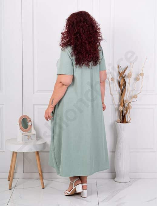 Rochie maxi pentru vara cu decolteu in forma V si colier multicolor-menta cod 2624016-2
