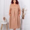 Rochie maxi pentru vara cu decolteu in forma V si colier multicolor-moca cod 2624016-3