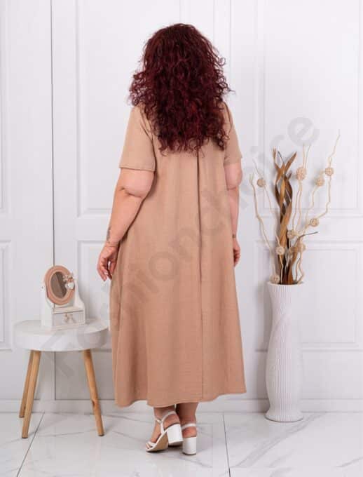 Rochie maxi pentru vara cu decolteu in forma V si colier multicolor-moca cod 2624016-3