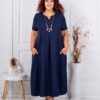 Rochie maxi pentru vara cu decolteu in forma V si colier multicolor-albastru inchis cod 2624016-4