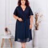Rochie maxi oficiala in combinatie cu dantela si sifon-albastru inchis cod 5198-3