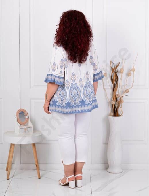 Tunica maxi cu ornamente si maneca clopot cu ajur-albastru deschis cod 3791-4