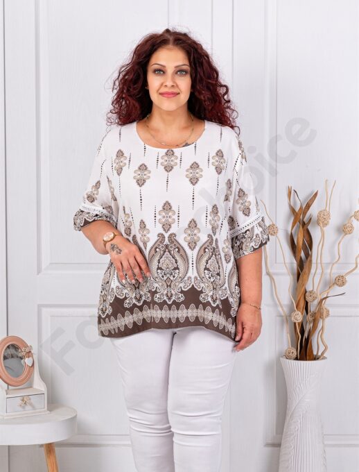 Tunica maxi cu ornamente si maneca clopot cu ajur-cafea cod 3791-2