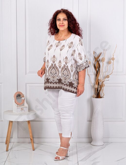 Tunica maxi cu ornamente si maneca clopot cu ajur-cafea cod 3791-2