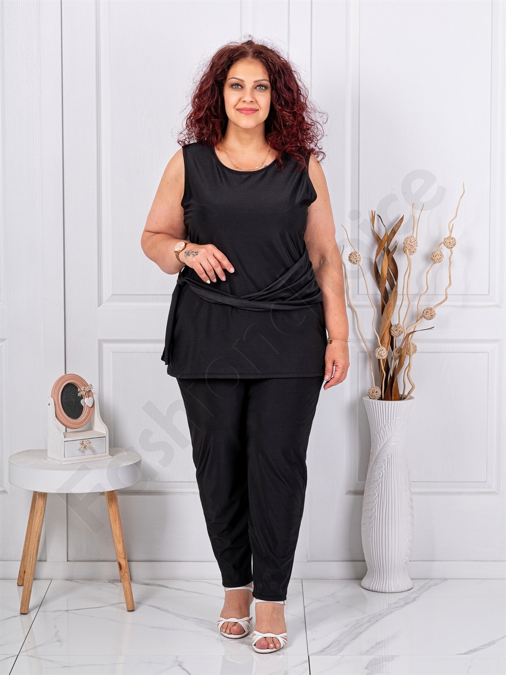 Set maxi elegant cu pantalon si top cu accent-negru cod 5098