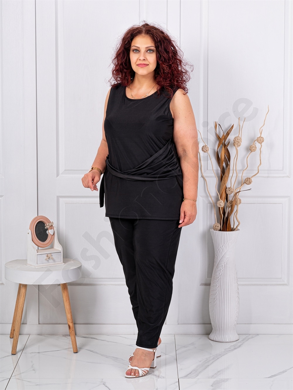 Set maxi elegant cu pantalon si top cu accent-negru cod 5098