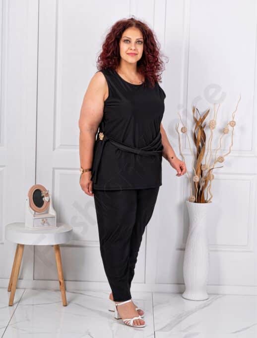 Set maxi elegant cu pantalon si top cu accent-negru cod 5098