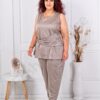 Set maxi elegant cu pantalon si top cu accent-moca cod 5098-1