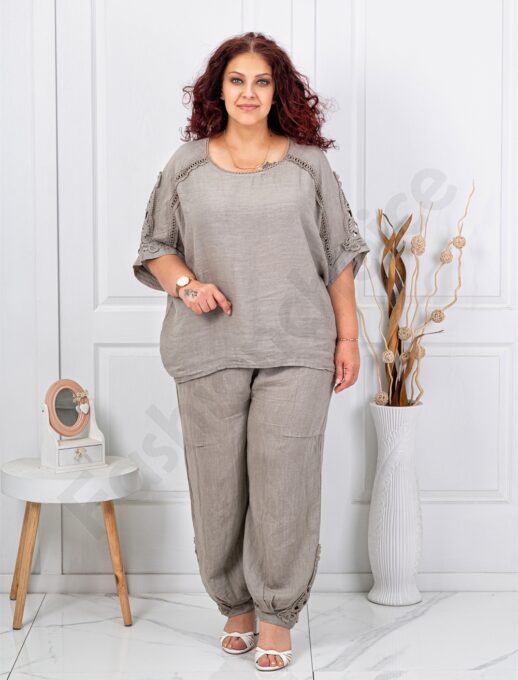 Set maxi elegant din 100% in cu accente din dantela-moca cod 160/236-2