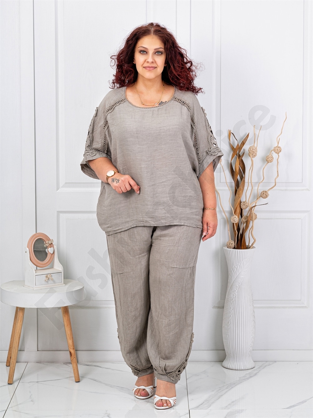 Set maxi elegant din 100% in cu accente din dantela-moca cod 160/236-2