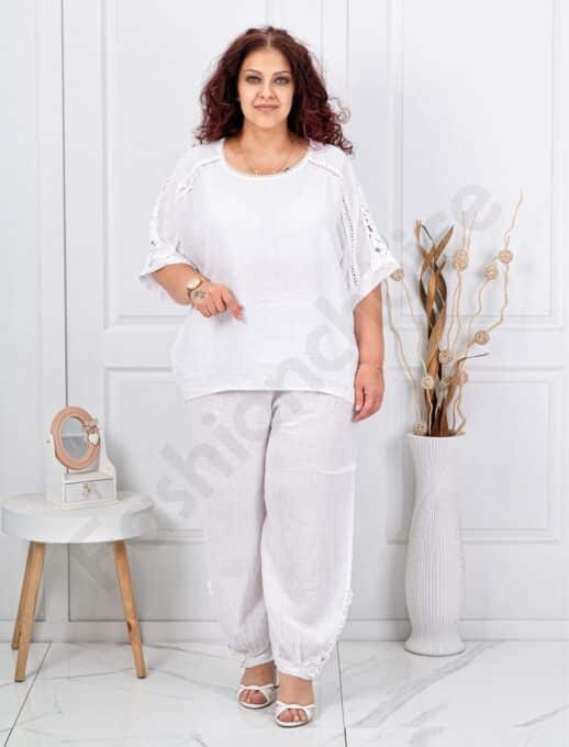 Set maxi elegant din 100% in cu accente din dantela-alb cod 160/236-1
