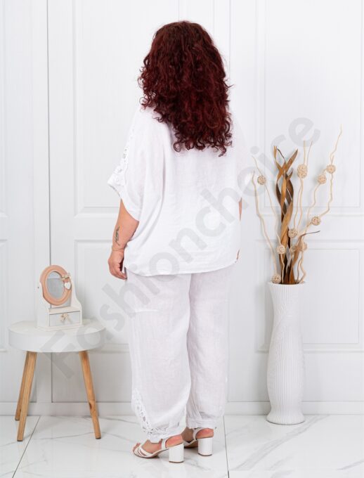 Set maxi elegant din 100% in cu accente din dantela-alb cod 160/236-1
