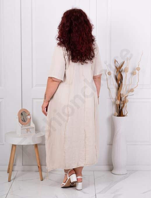 Rochie maxi pentru vara din in cu aplicatie de arta-capucino cod 80050-5