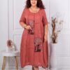 Rochie maxi pentru vara din in cu aplicatie de arta-caramiziu deschis cod 80050-1