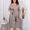 Rochie maxi pentru vara din in cu aplicatie de arta-moca cod 80050-2