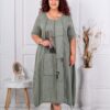 Rochie maxi pentru vara din in cu aplicatie de arta-kaki cod 80050